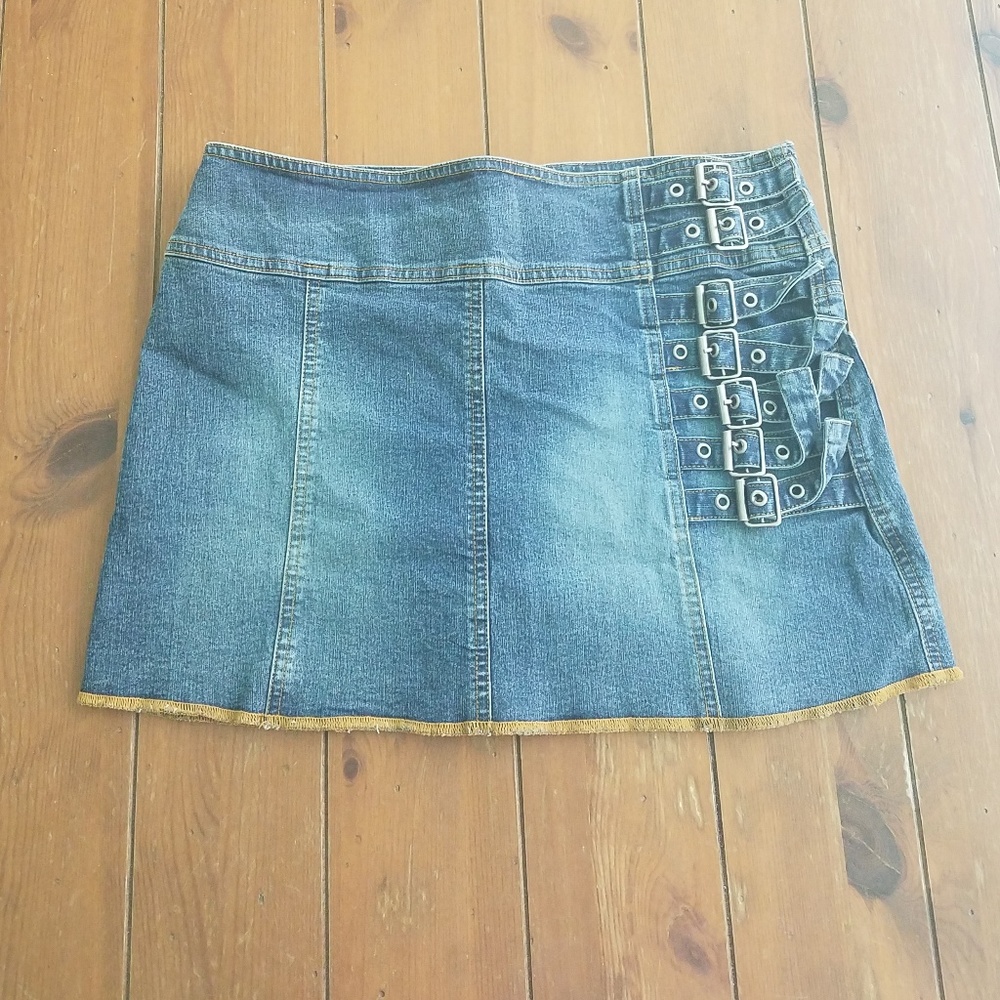 Blue Jean Mini Skirt With Buckles Size 9